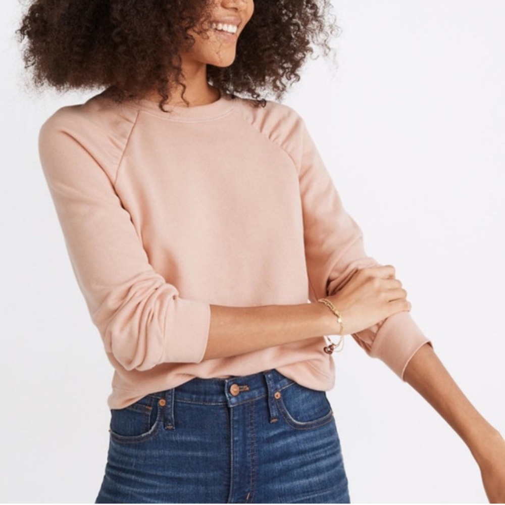 Madewell Peach Gathered Puff Sleeve Sweatshirt